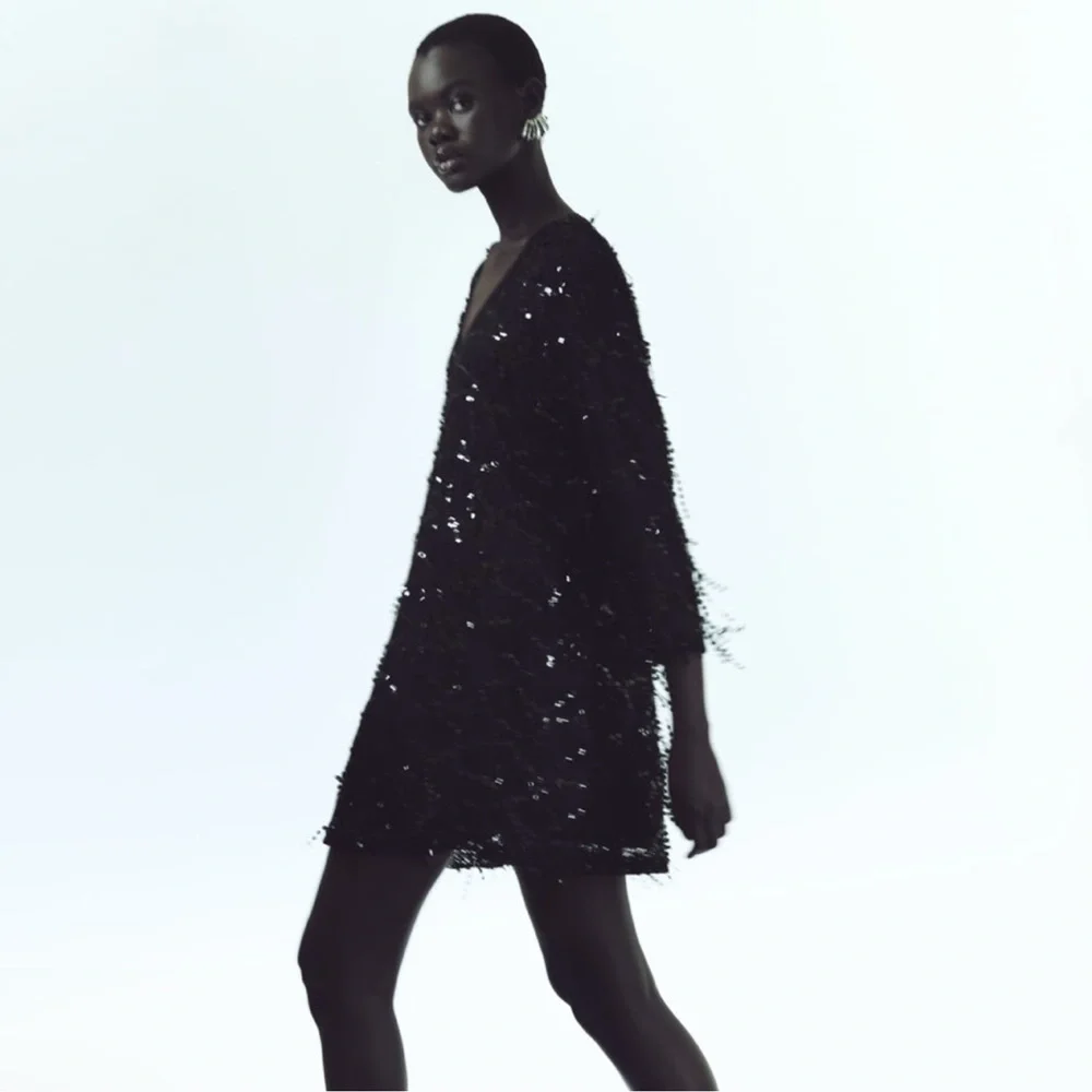 ZARA FRINGED SEQUIN MINI DRESS SIZE SMALL NWT - Picture 5 of 9